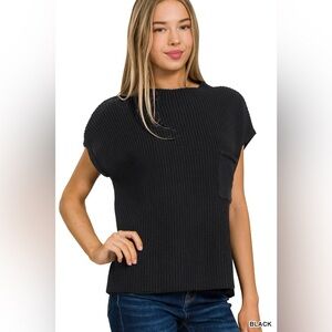 Zenana Mock Neck Short Sleeve Sweater